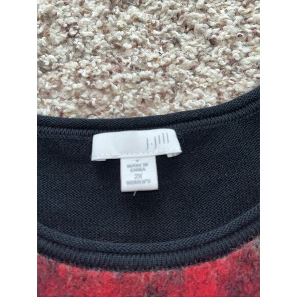 J. Jill Woman Pullover Sweater Size 2X Red Black Plaid Holiday Preppy Classic - Picture 4 of 8